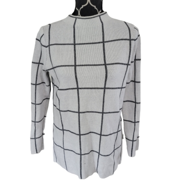 Loft Off-White and Gray 100% Cotton Windowpane Check Mock Neck Sweater - Picture 4 of 6